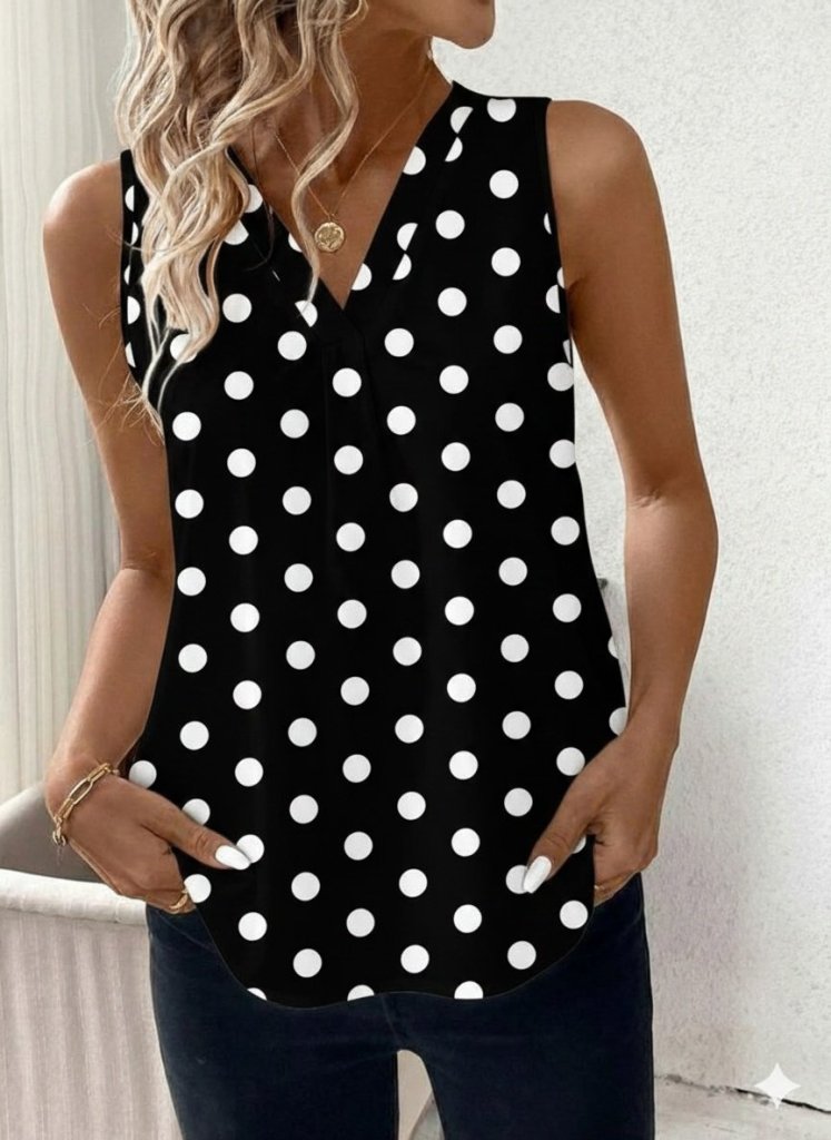 Women's Strappy V Neck Polka Dot Supreme Blouse