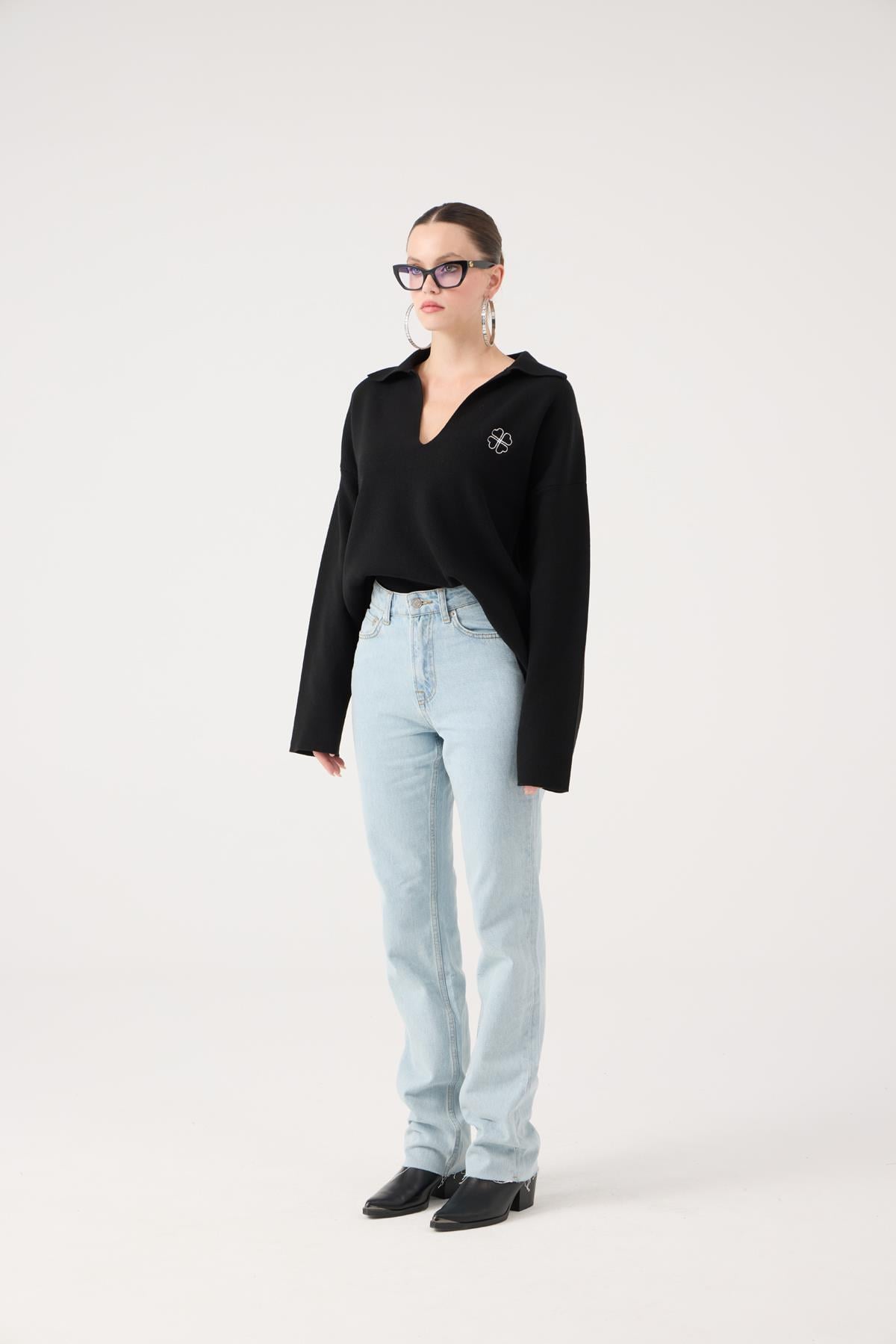 Yüksek Bel Straight Kesim Sagrado Jean Pantolon Mavi (Buz)