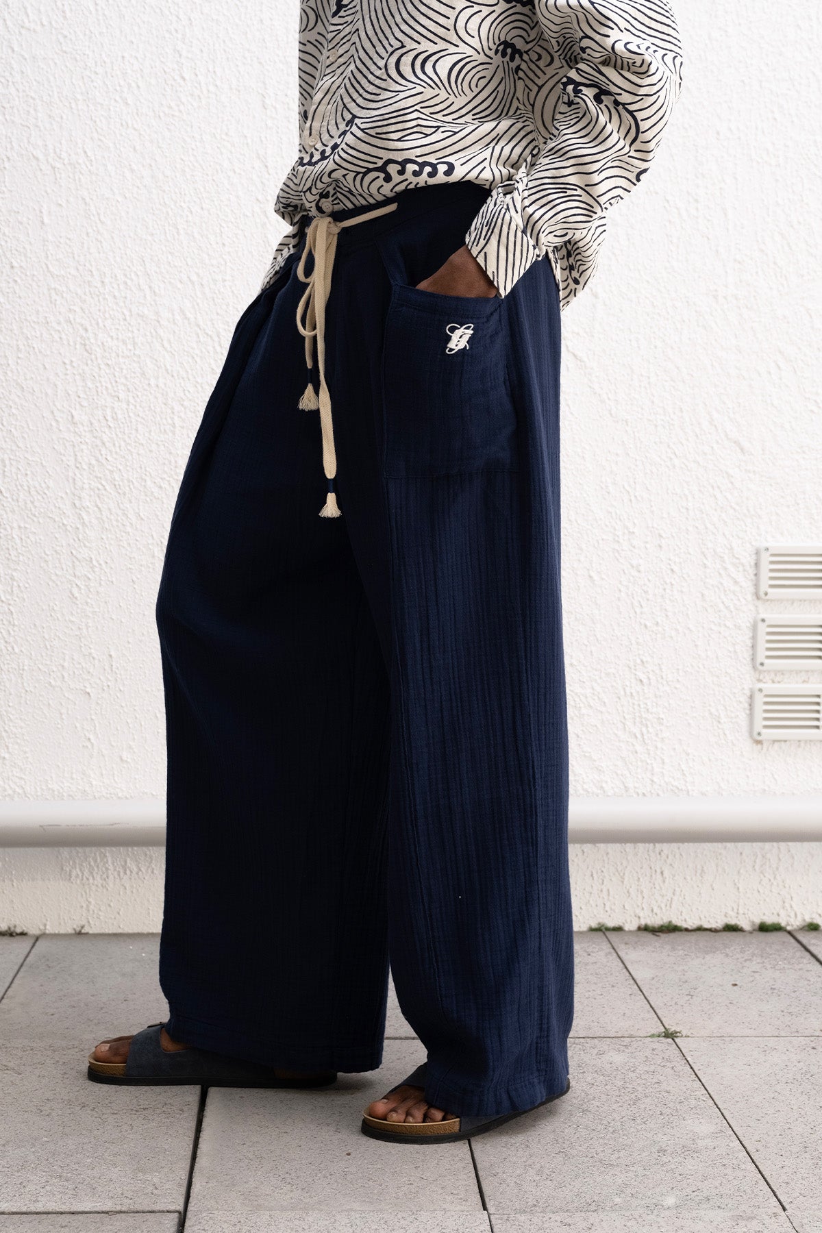 BAĞCIKLI BOHEM LACİVERT PANTOLON - LACİVERT XL