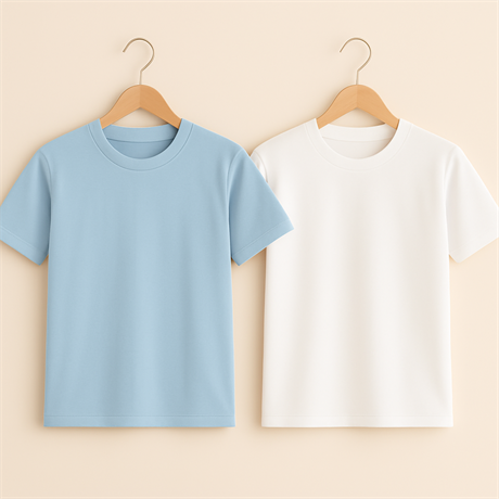 Basic Bisiklet Yaka Mavi-Beyaz 2'li T-shirt