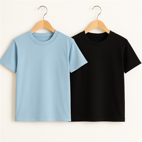 Basic Bisiklet Yaka Mavi-Siyah 2'li T-shirt Mavi-Siyah 6 Yaş