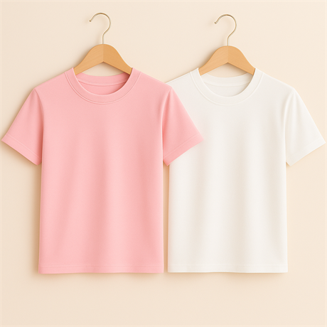 Basic Bisiklet Yaka Pembe-Beyaz 2'li T-shirt