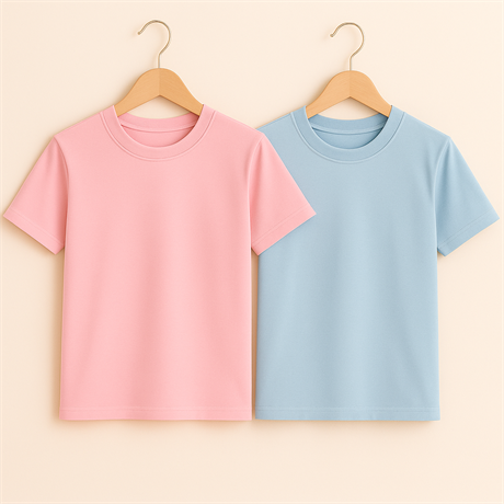 Basic Bisiklet Yaka Pembe-Mavi 2'li T-shirt Pembe-Mavi 8 Yaş