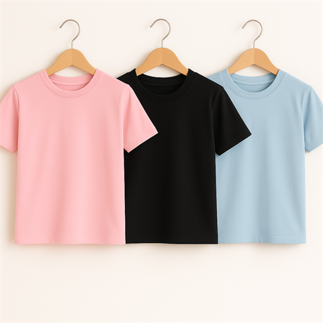 Basic Bisiklet Yaka Pembe-Siyah-Mavi 3'lü T-shirt Pembe-Siyah-Mavi 12 Yaş