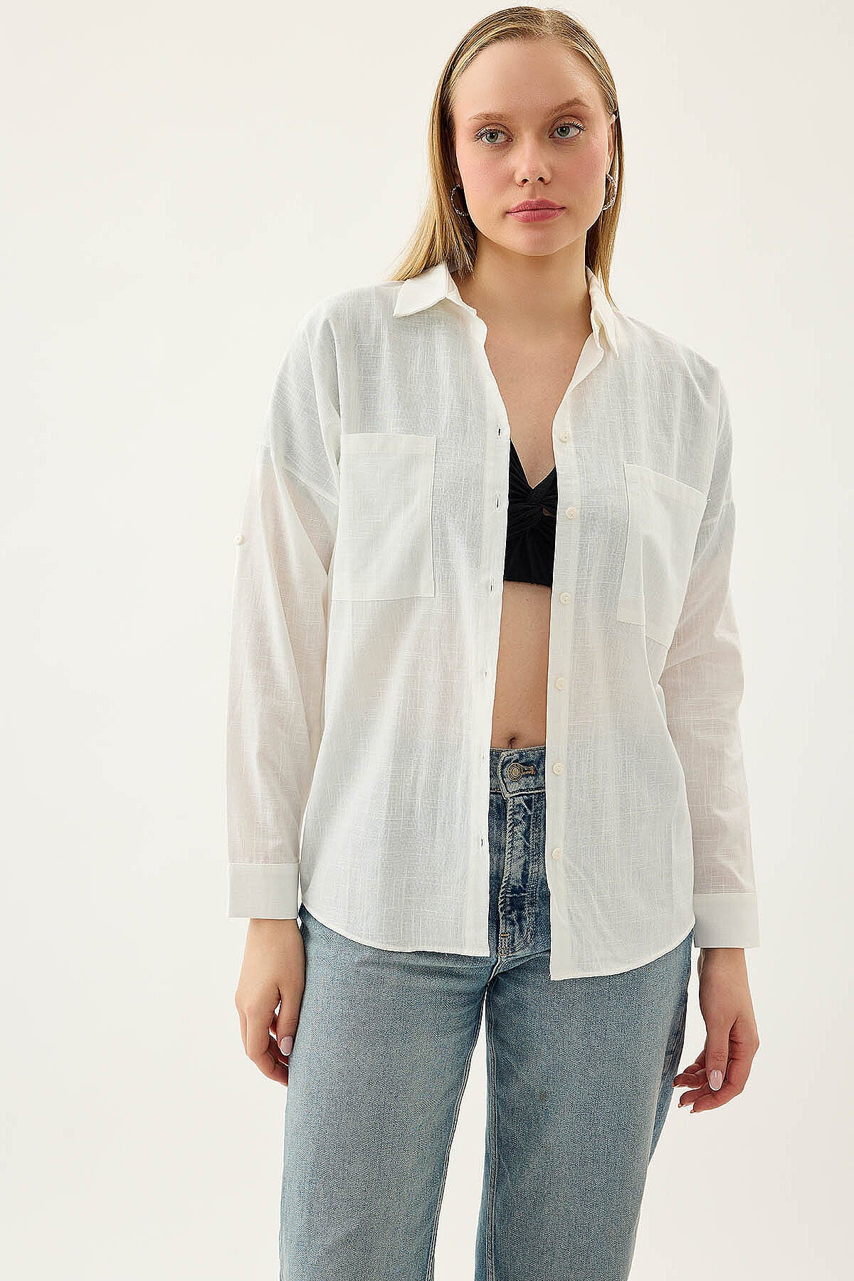 Basic Oversize Önden Cepli Gömlek
