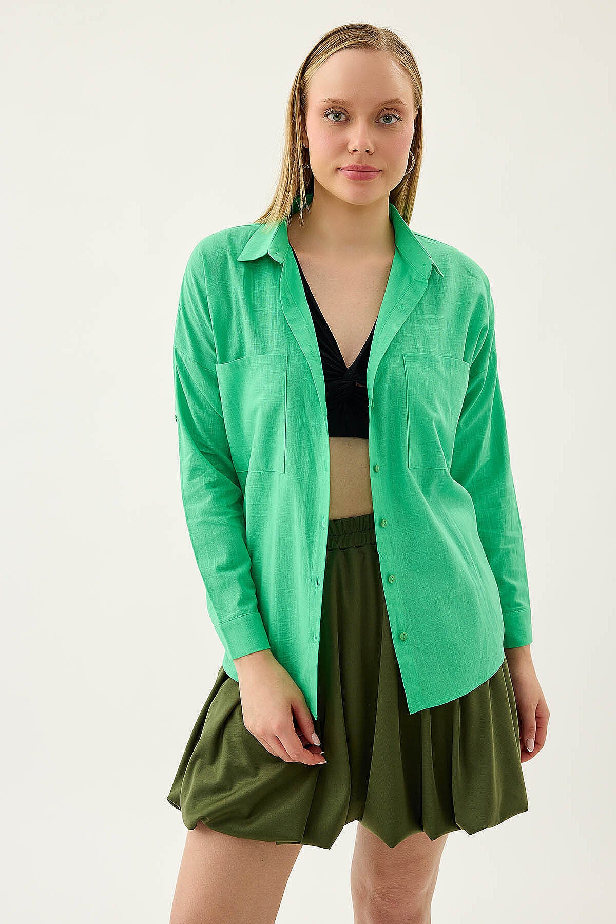 Basic Oversize Önden Cepli Gömlek
