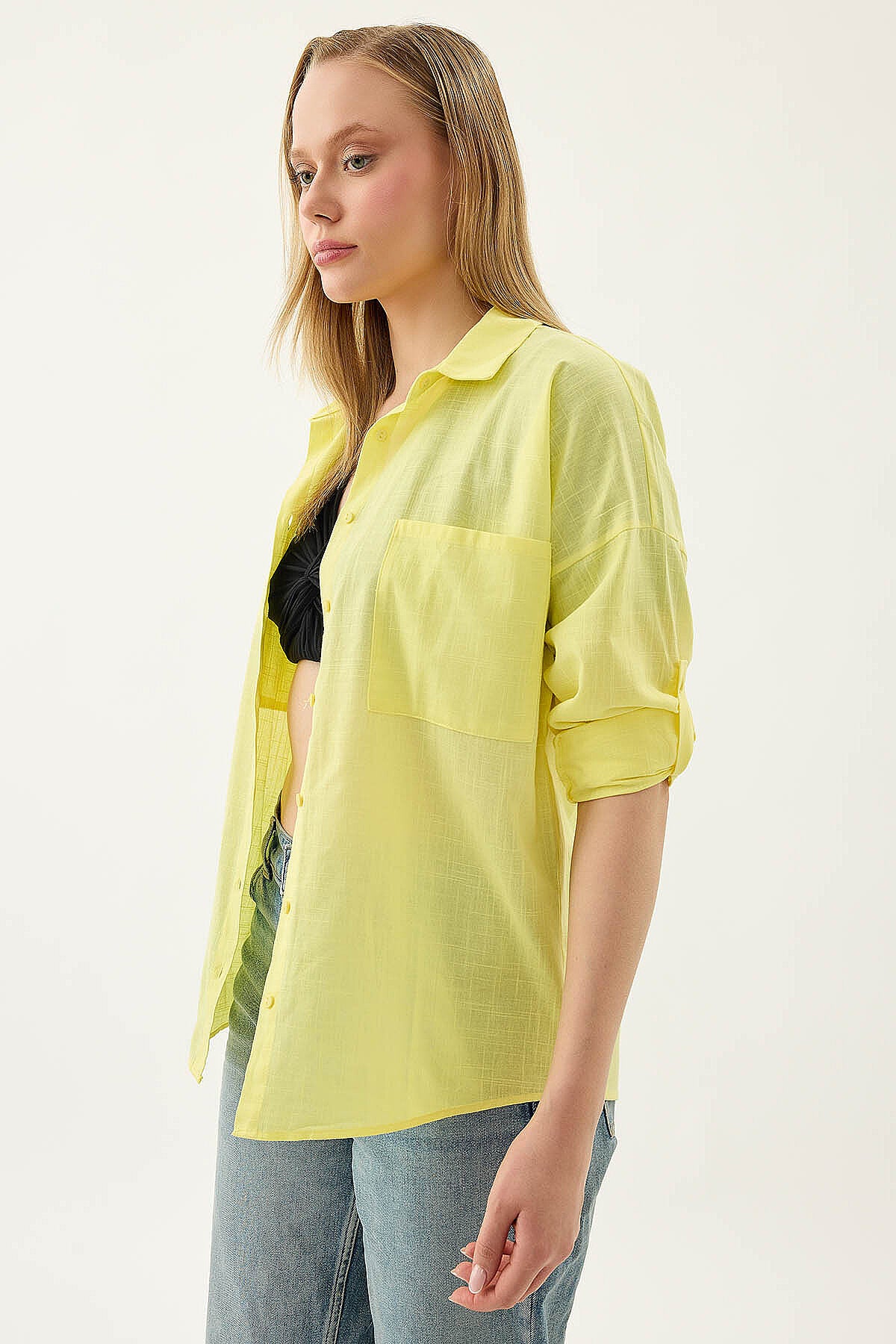 Basic Oversize Önden Cepli Gömlek