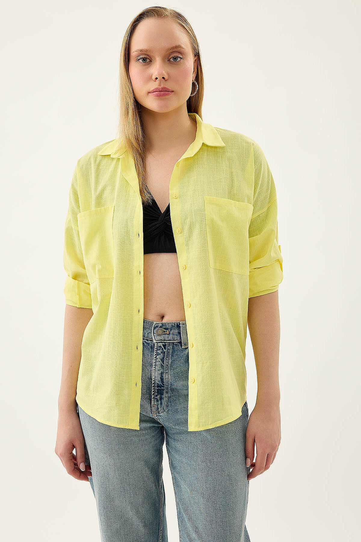 Basic Oversize Önden Cepli Gömlek