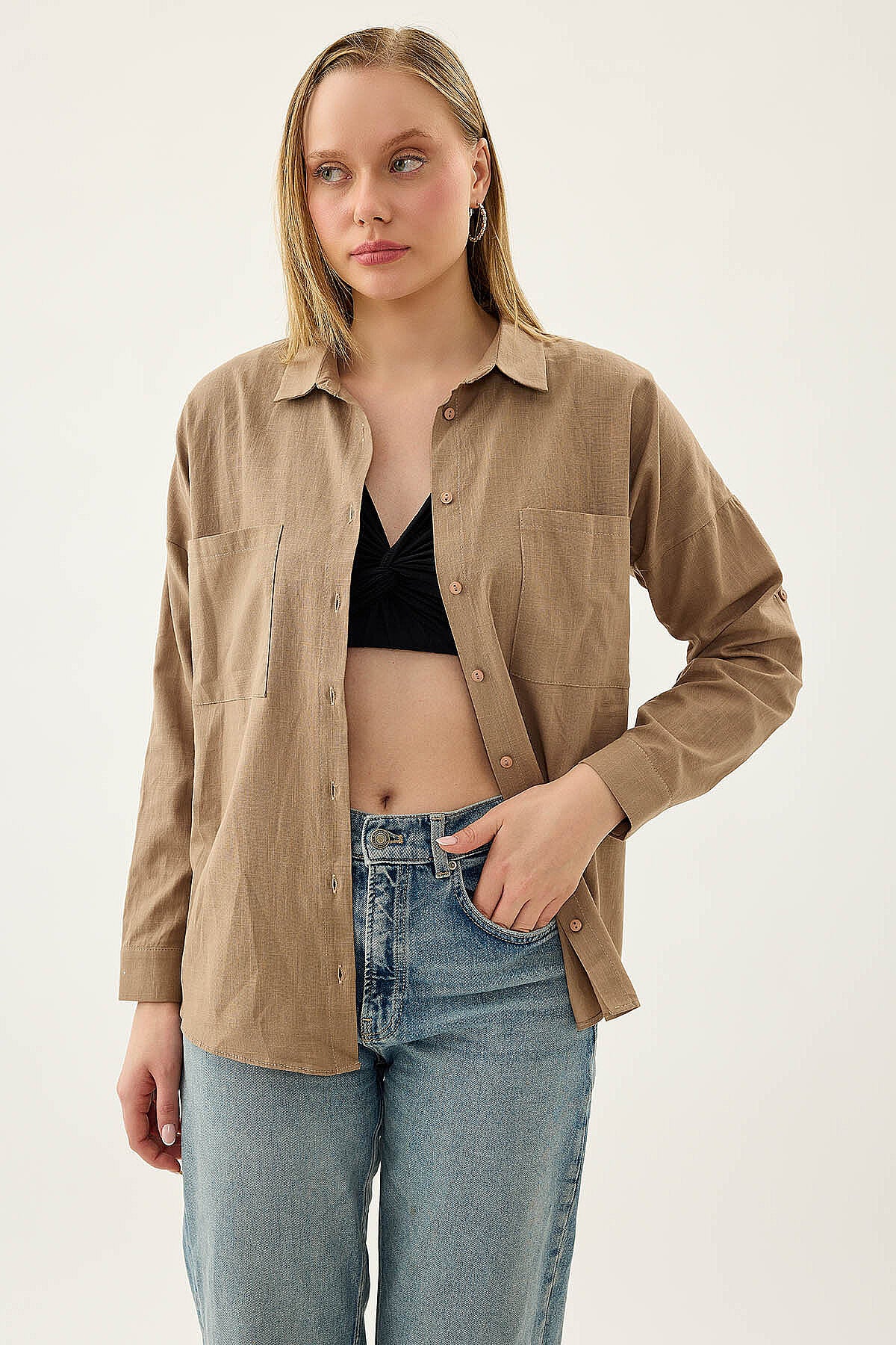 Basic Oversize Önden Cepli Gömlek