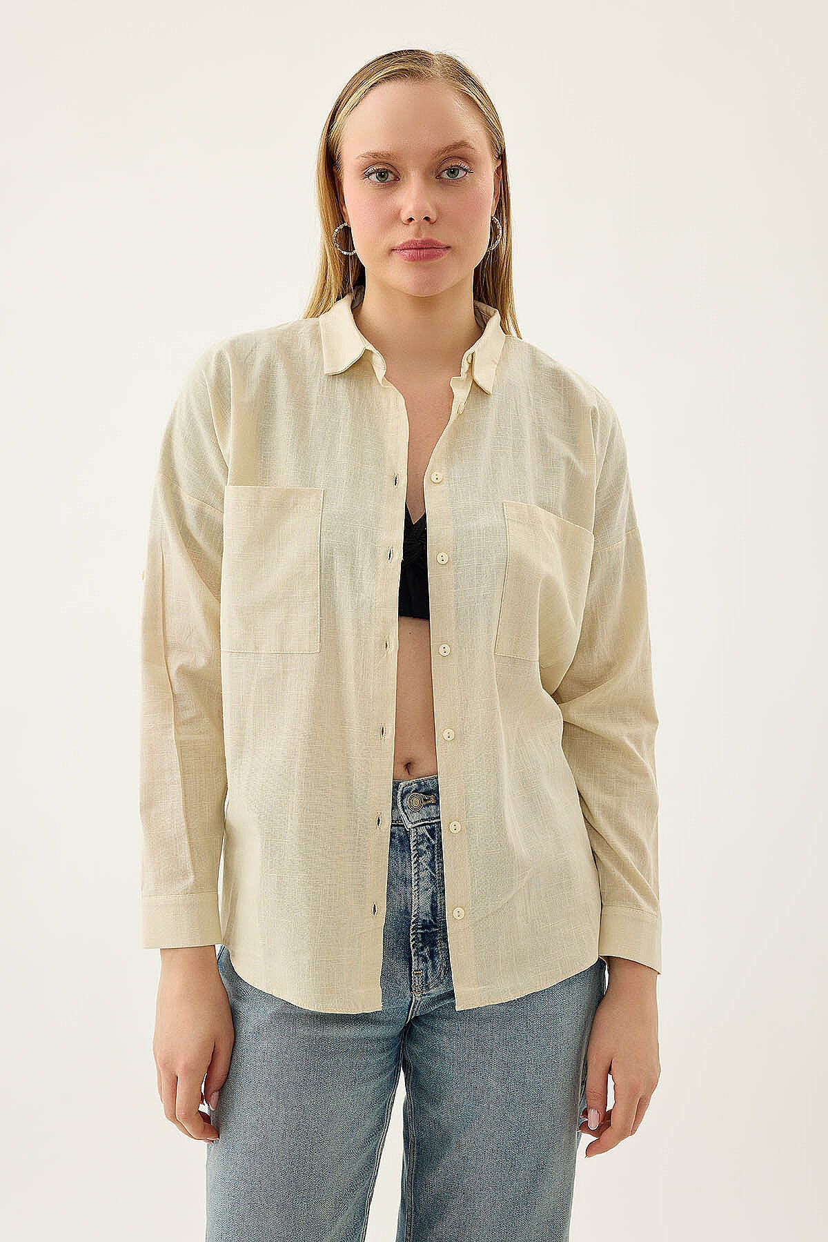 Basic Oversize Önden Cepli Gömlek