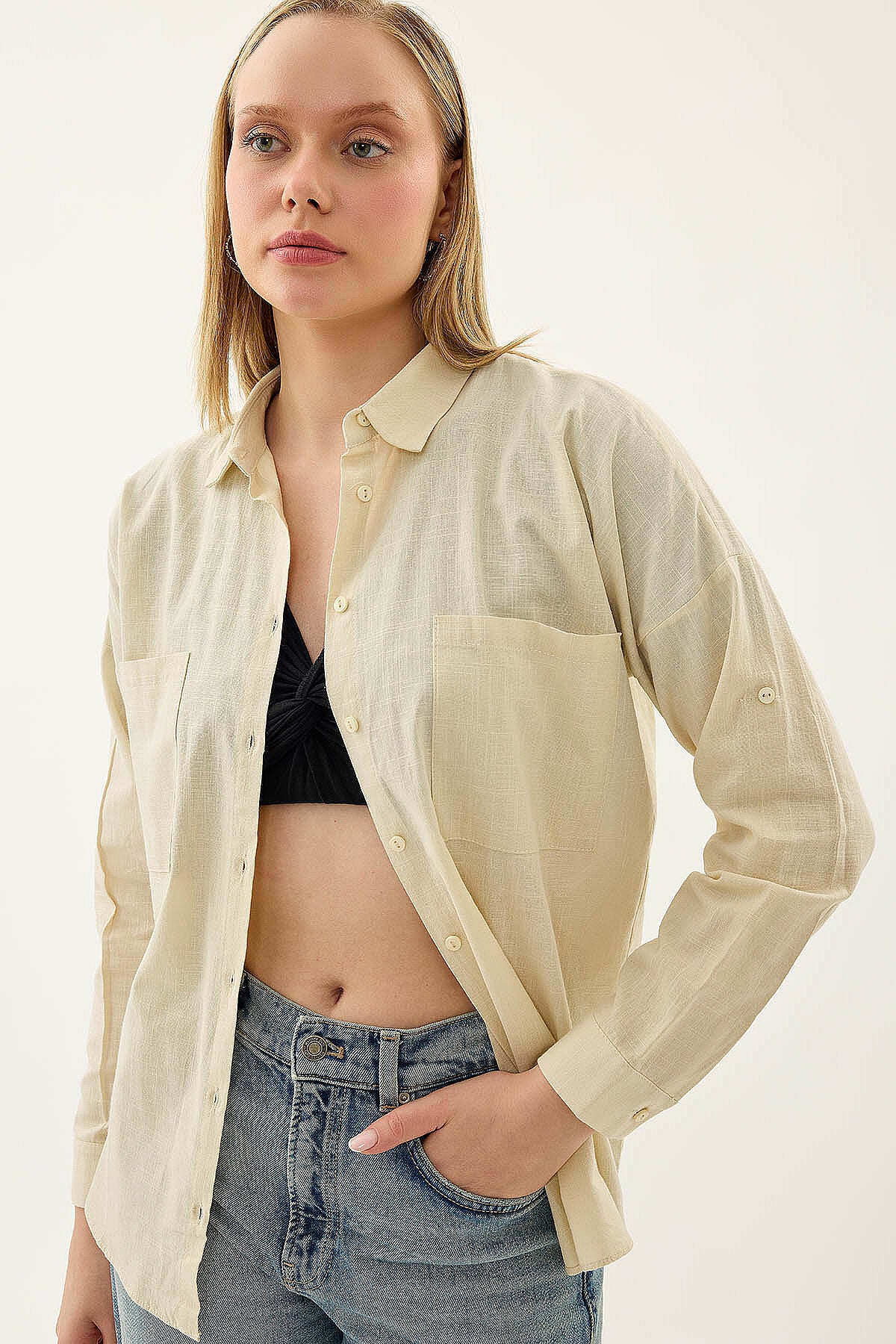Basic Oversize Önden Cepli Gömlek