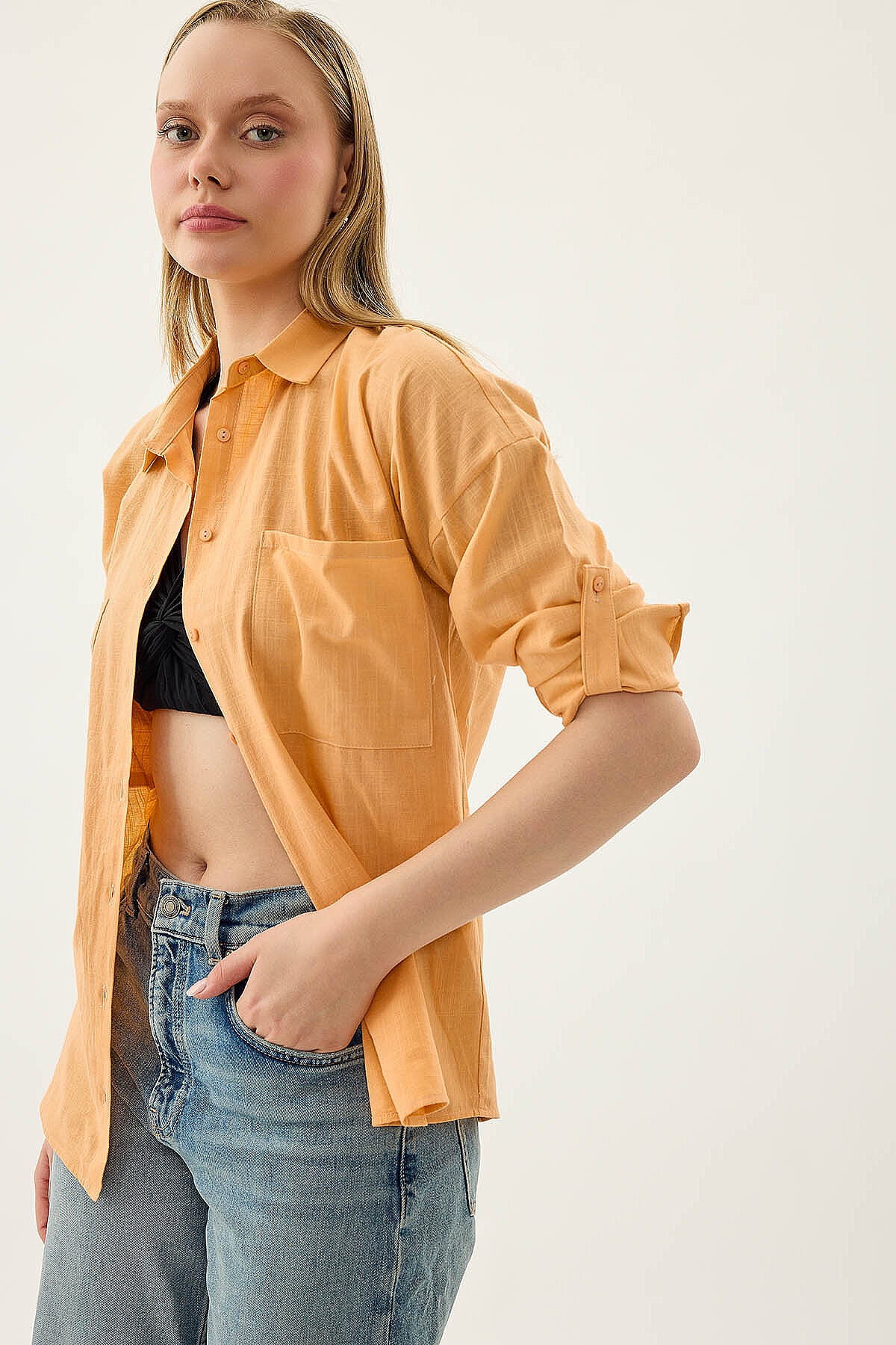 Basic Oversize Önden Cepli Gömlek