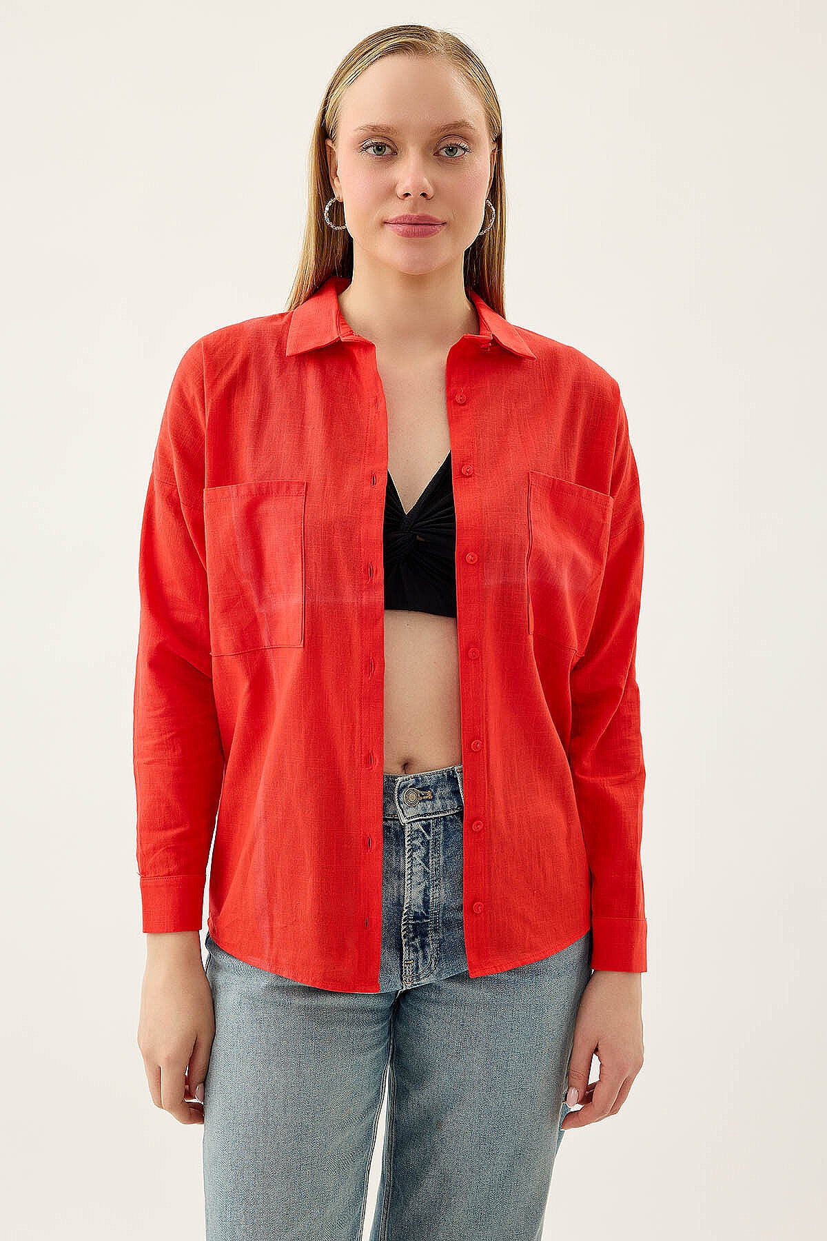 Basic Oversize Önden Cepli Gömlek