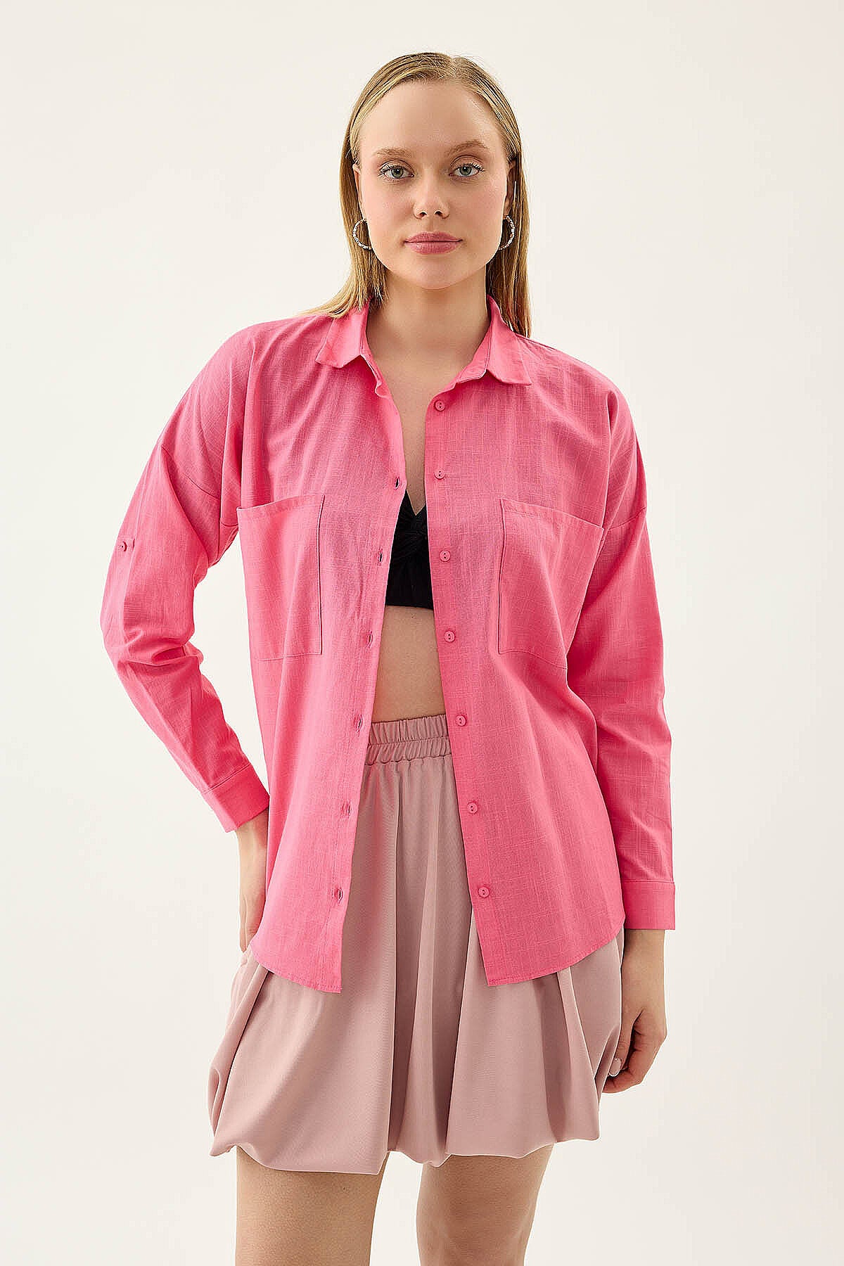 Basic Oversize Önden Cepli Gömlek