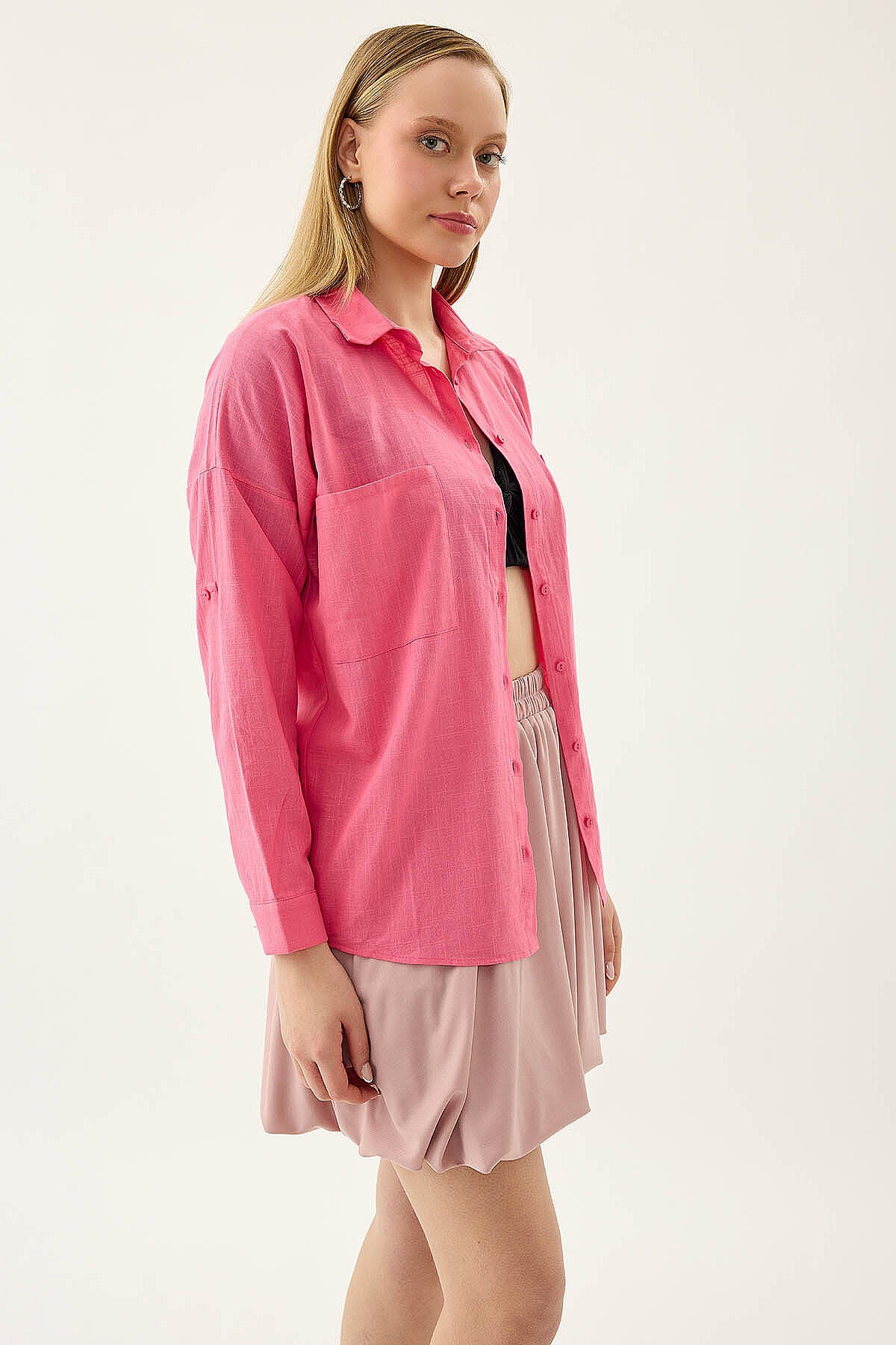 Basic Oversize Önden Cepli Gömlek
