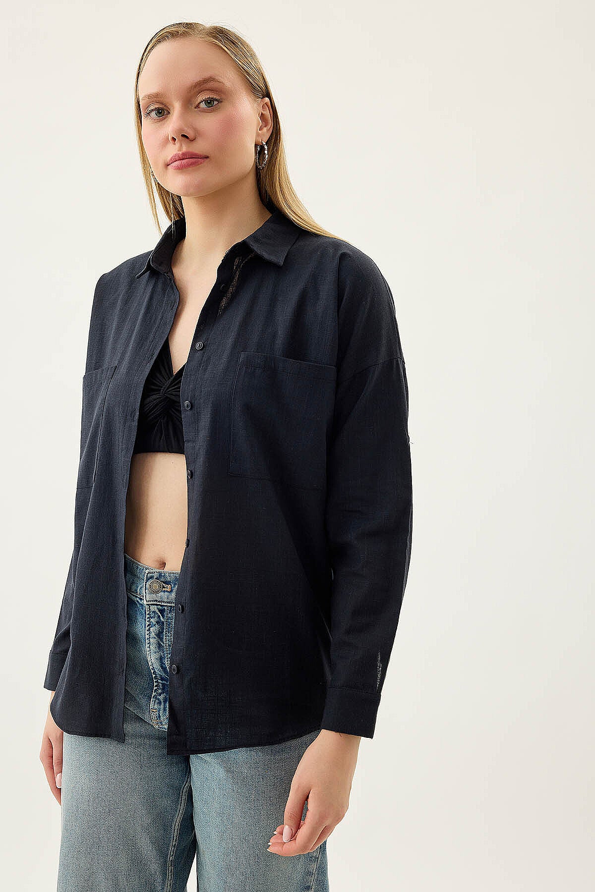 Basic Oversize Önden Cepli Gömlek