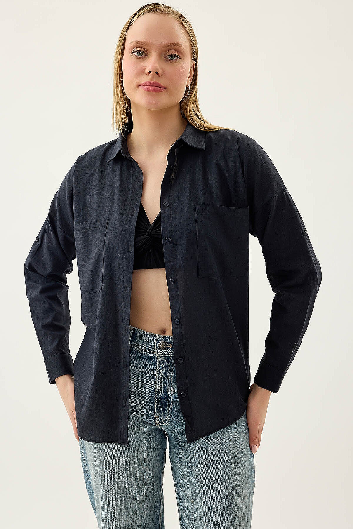 Basic Oversize Önden Cepli Gömlek