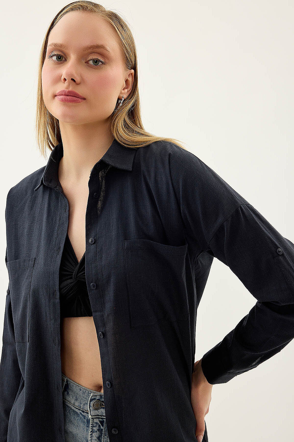 Basic Oversize Önden Cepli Gömlek