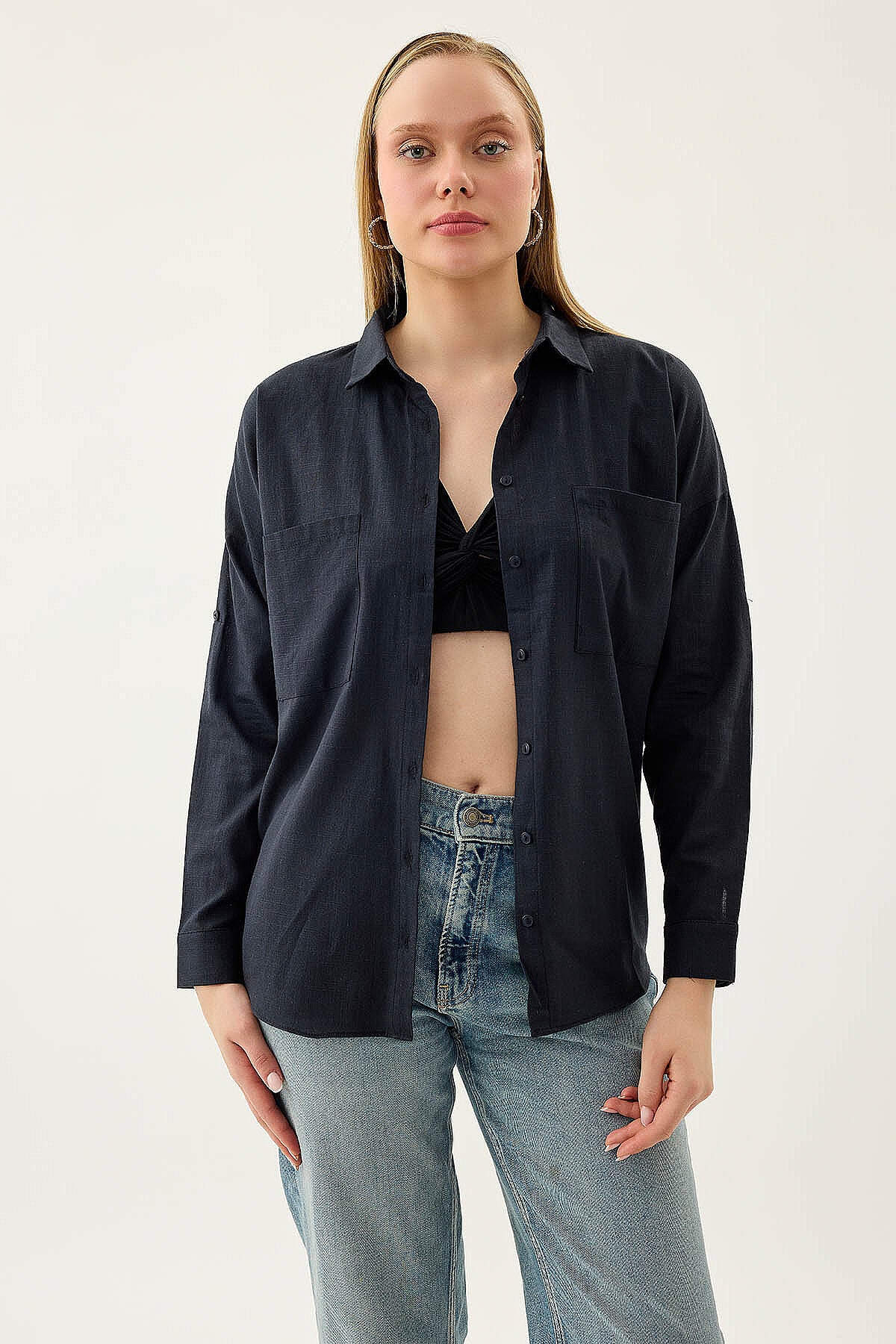 Basic Oversize Önden Cepli Gömlek