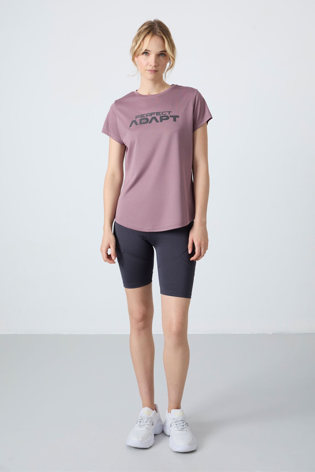 Antrasit Esnek Standart Fit Performans Kadın Biker Tayt - 91013