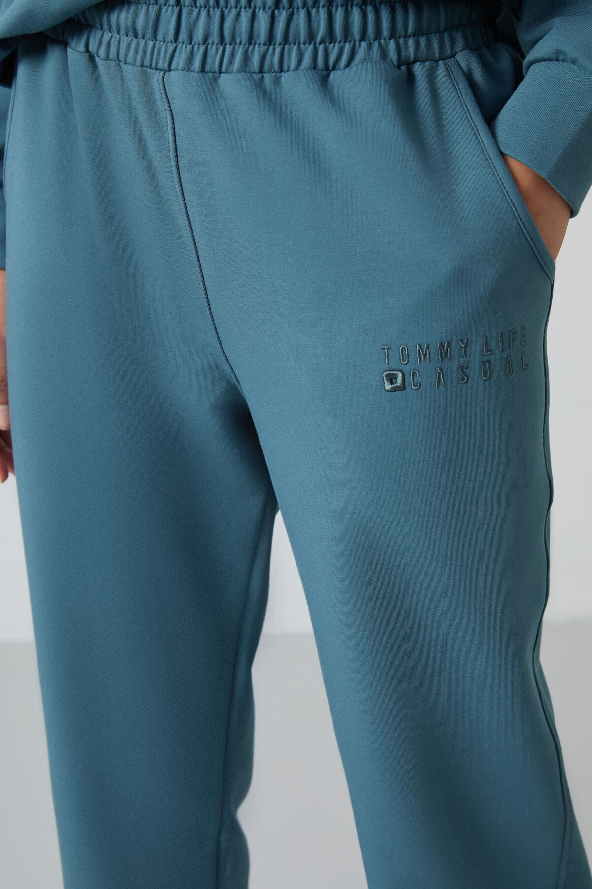 Orman Yeşili Basic Pamuklu O Yaka Oversize Lastik Paça Kadın Eşofman Takım - 95287