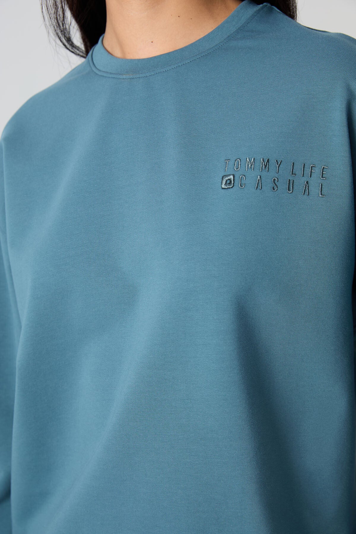 Orman Yeşili Basic Pamuklu O Yaka Oversize Lastik Paça Kadın Eşofman Takım - 95287