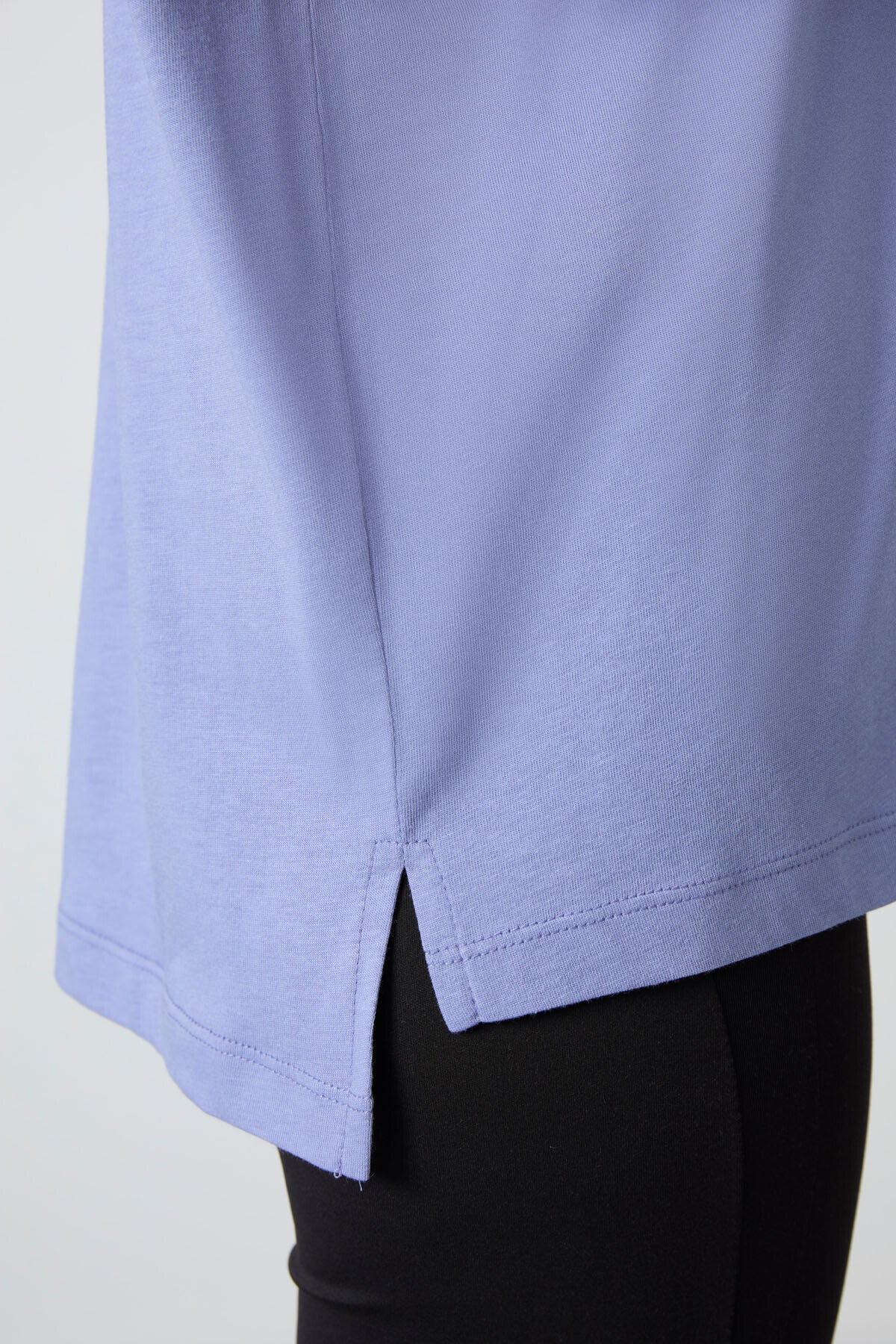 Açık Eflatun Penye Modal Yumuşak Tuşeli Oversize Fit Basic Kadın T-Shirt- 97285