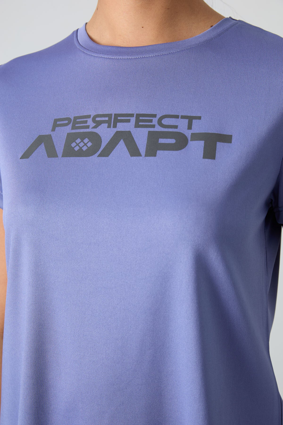 Eflatun Nefes Alan Dokulu İnce Esnek Standart Fit Performans Kadın T-Shirt - 97283