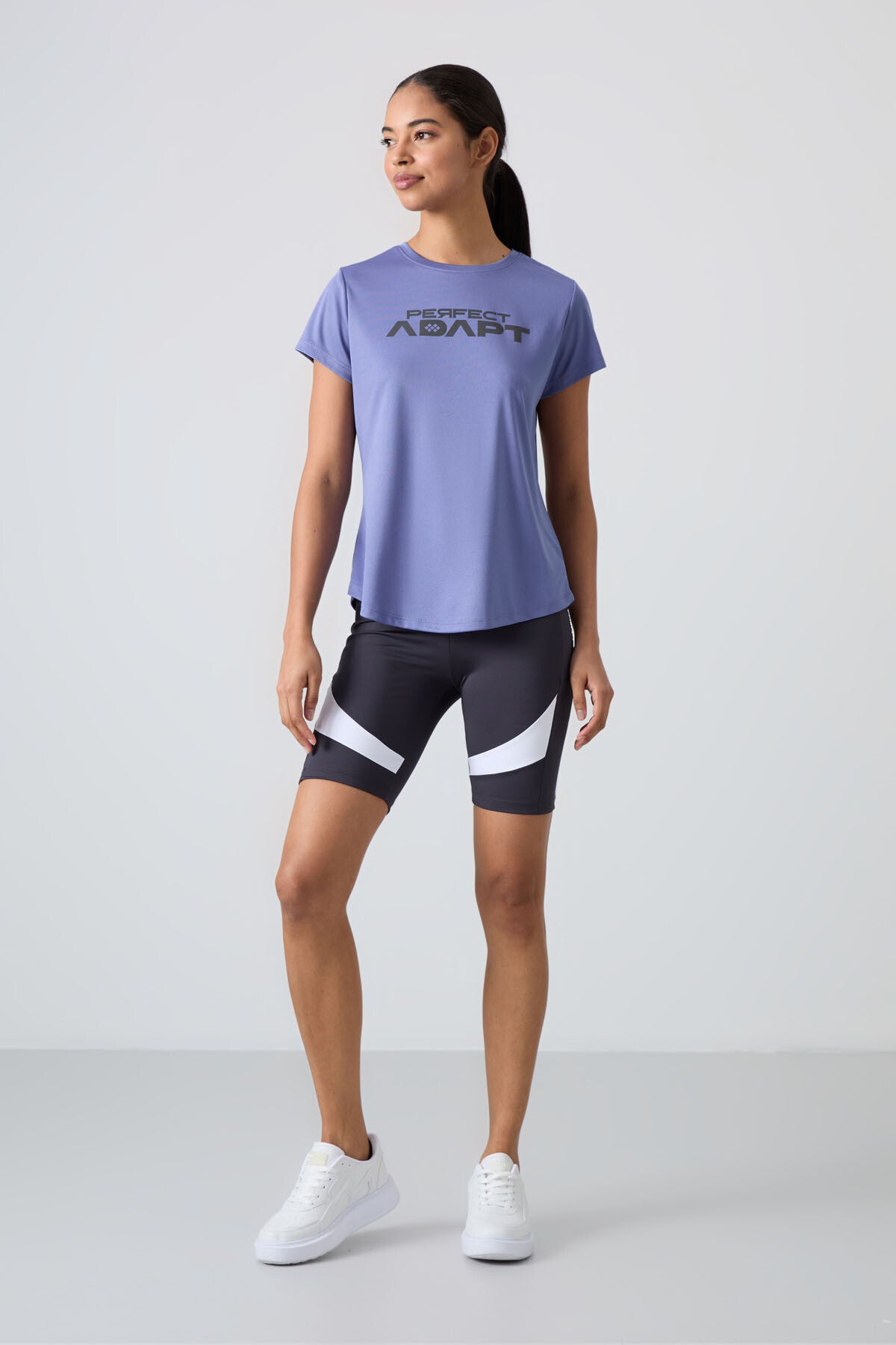 Eflatun Nefes Alan Dokulu İnce Esnek Standart Fit Performans Kadın T-Shirt - 97283