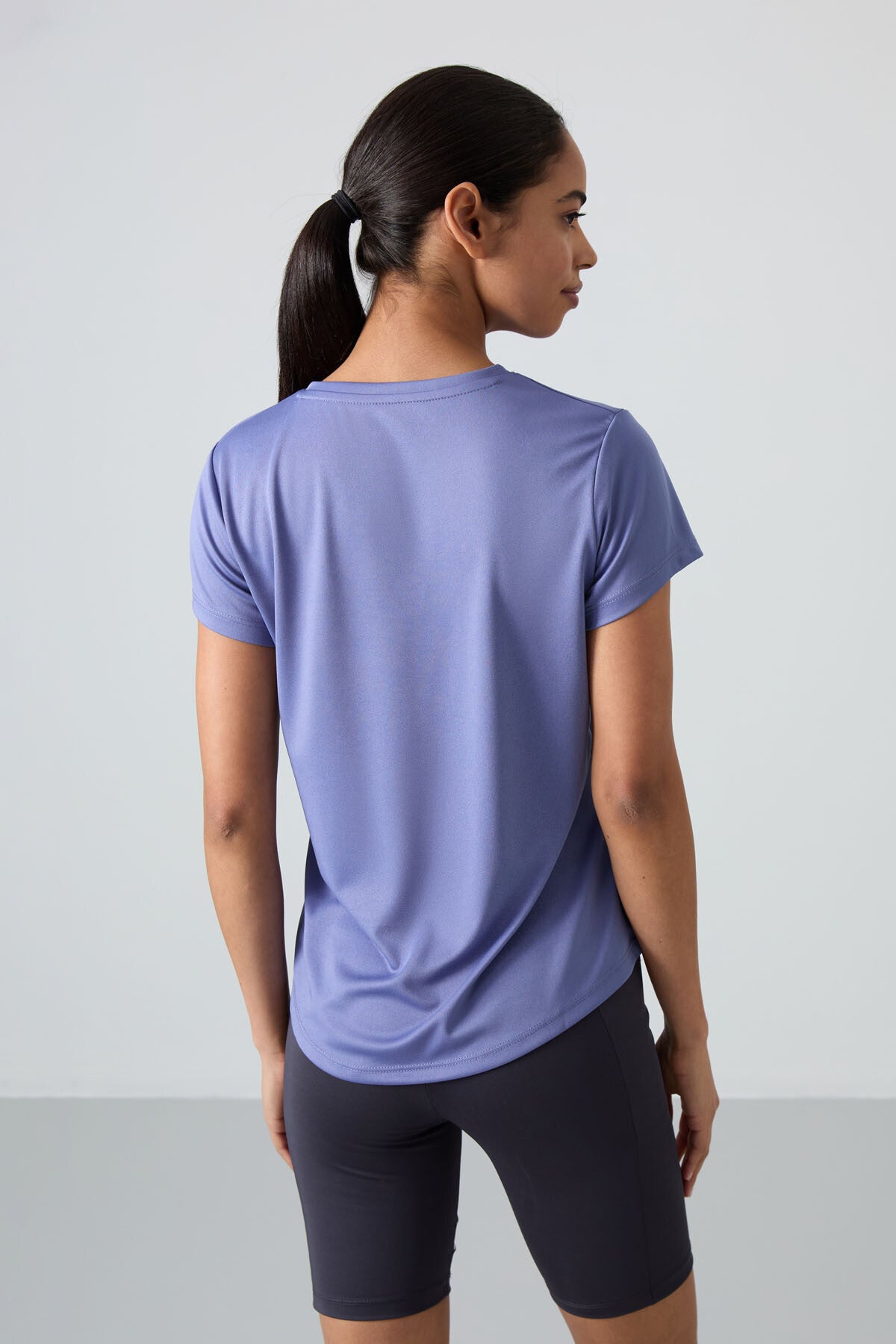 Eflatun Nefes Alan Dokulu İnce Esnek Standart Fit Performans Kadın T-Shirt - 97283