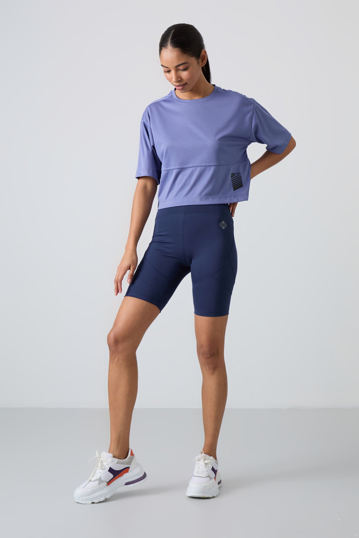 Eflatun Nefes Alan Dokulu İnce Esnek Oversize Fit Performans Kadın T-Shirt - 97284