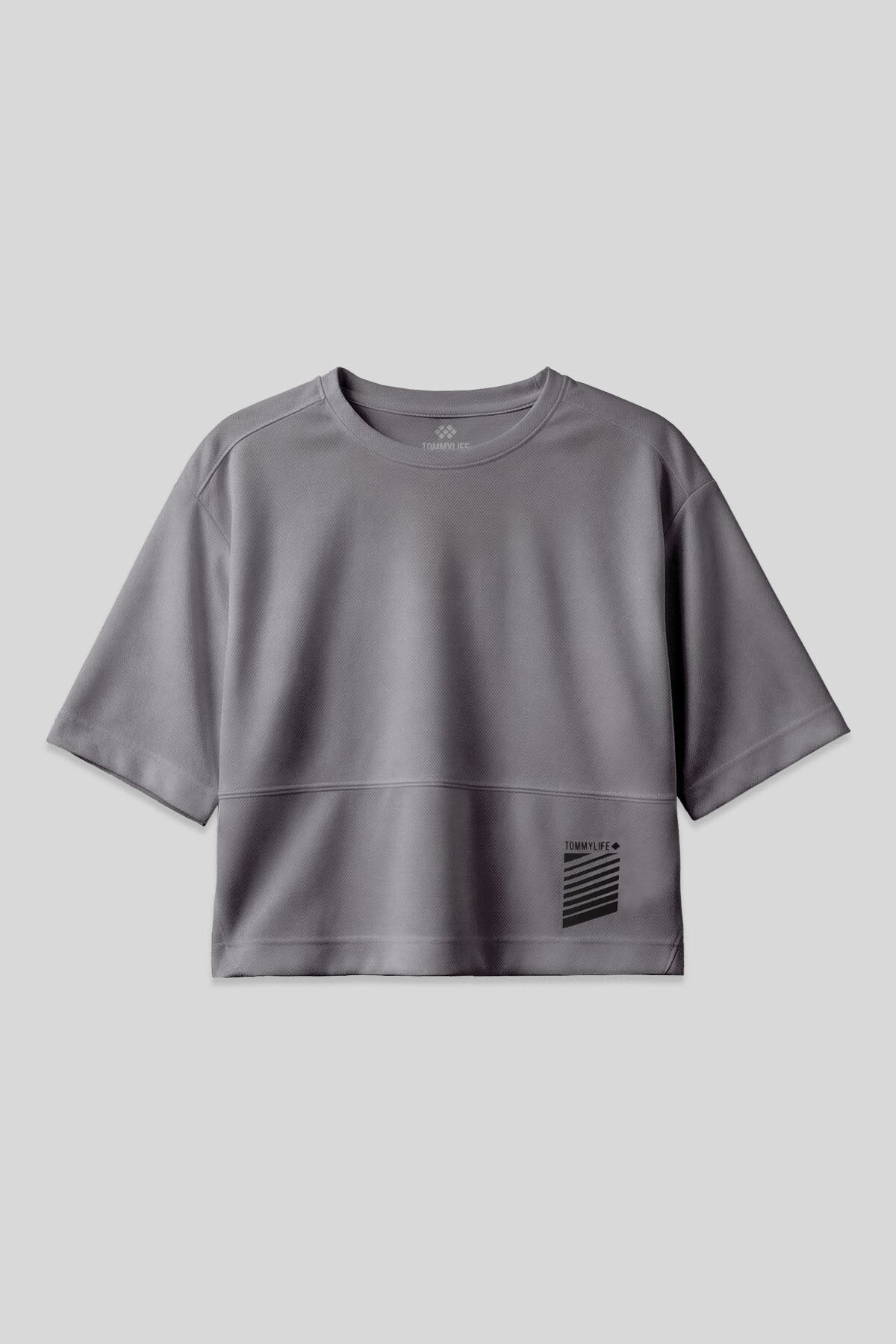 Koyu Gri Nefes Alan Dokulu İnce Esnek Oversize Fit Performans Kadın T-Shirt - 97284