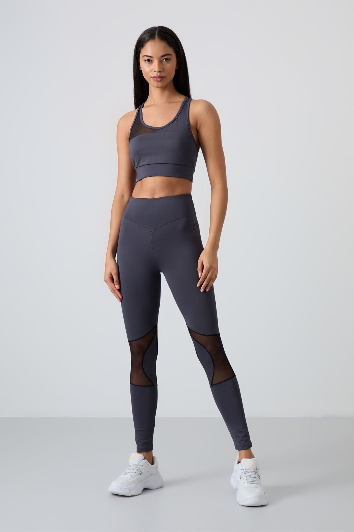 Antrasit Esnek Standart Fit Performans Kadın Tayt Takım - 95331