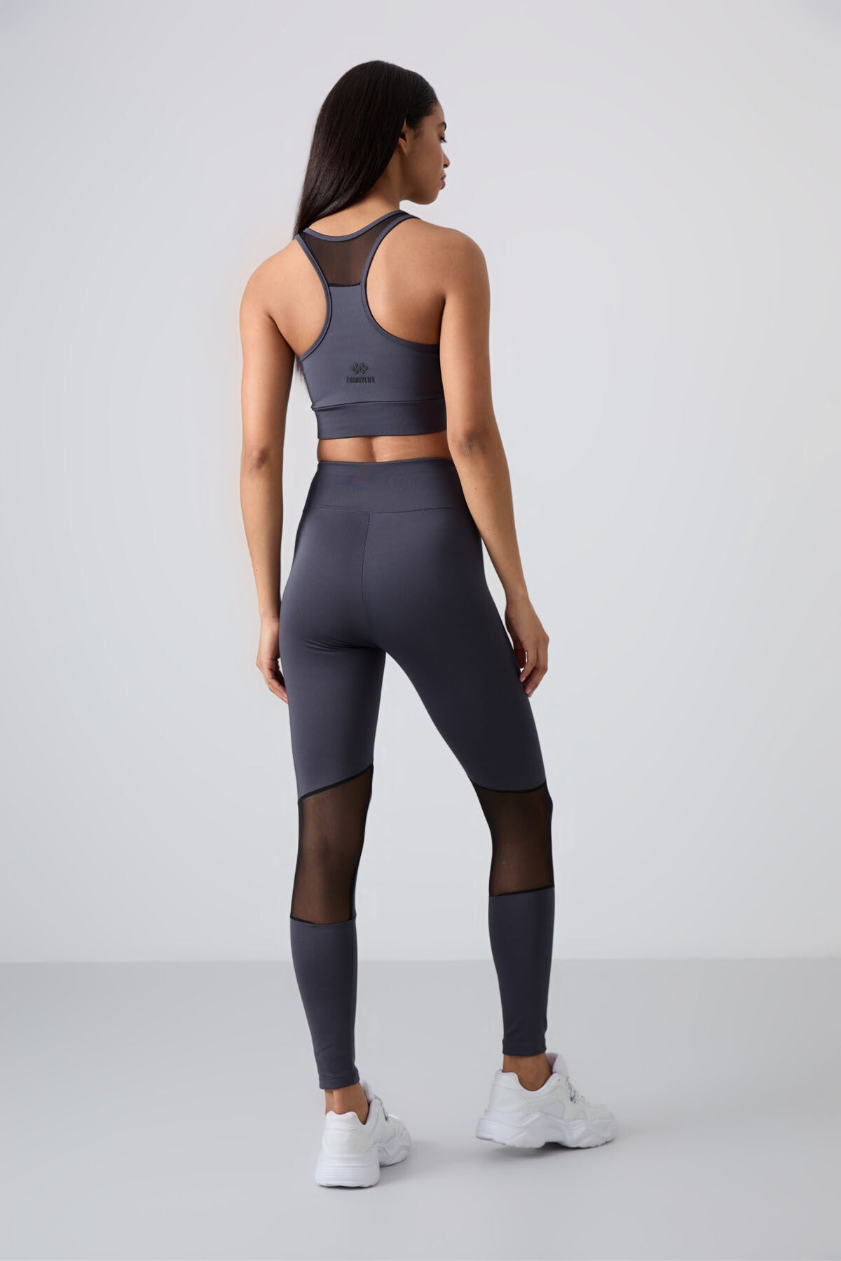 Antrasit Esnek Standart Fit Performans Kadın Tayt Takım - 95331