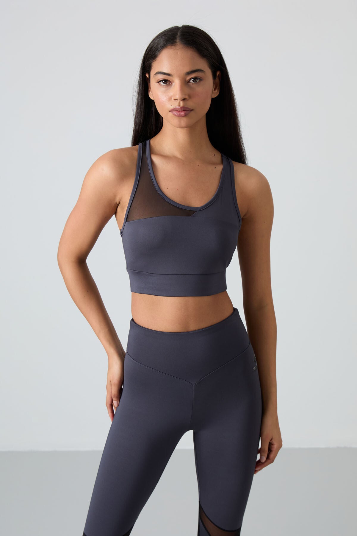 Antrasit Esnek Standart Fit Performans Kadın Tayt Takım - 95331