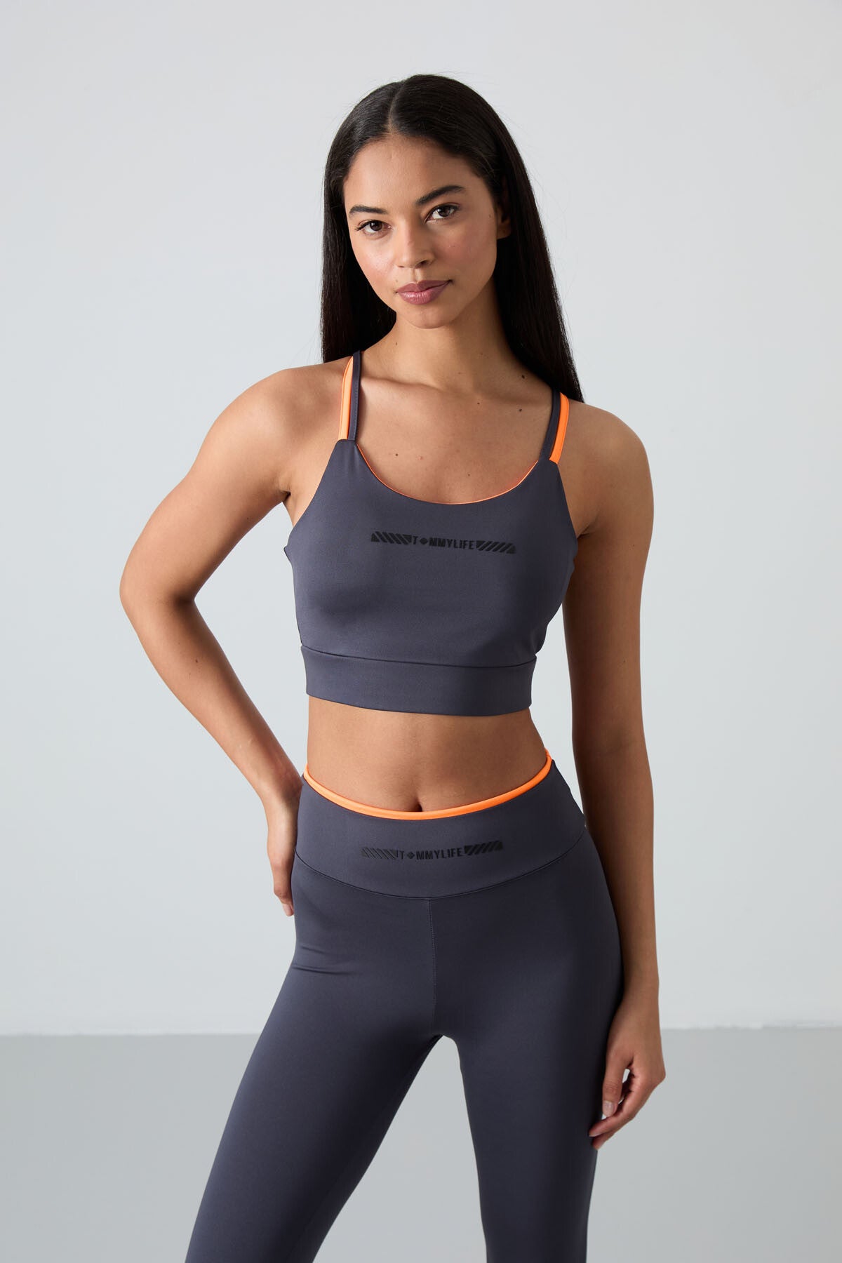 Antrasit Esnek Standart Fit Performans Kadın Tayt Takım - 95333