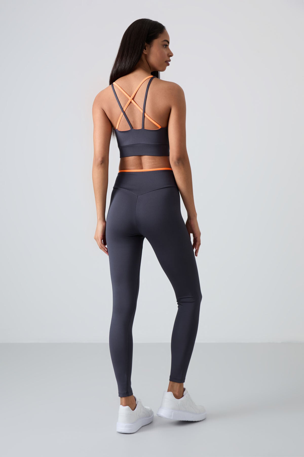 Antrasit Esnek Standart Fit Performans Kadın Tayt Takım - 95333