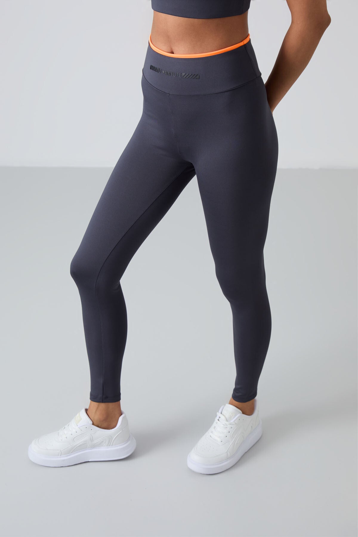 Antrasit Esnek Standart Fit Performans Kadın Tayt Takım - 95333