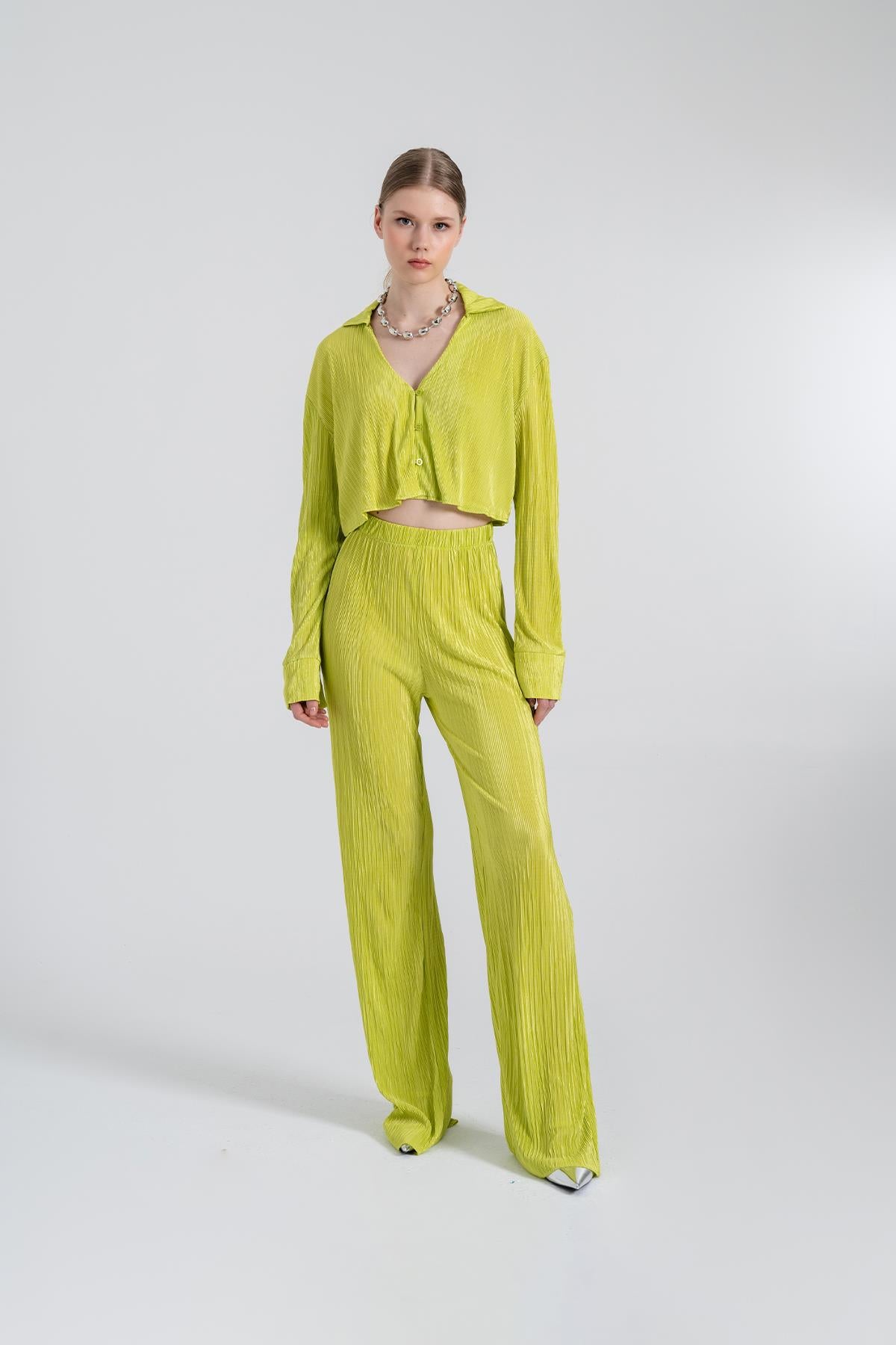 Beli Lastikli Esnek Comfy Pantolon Yeşil