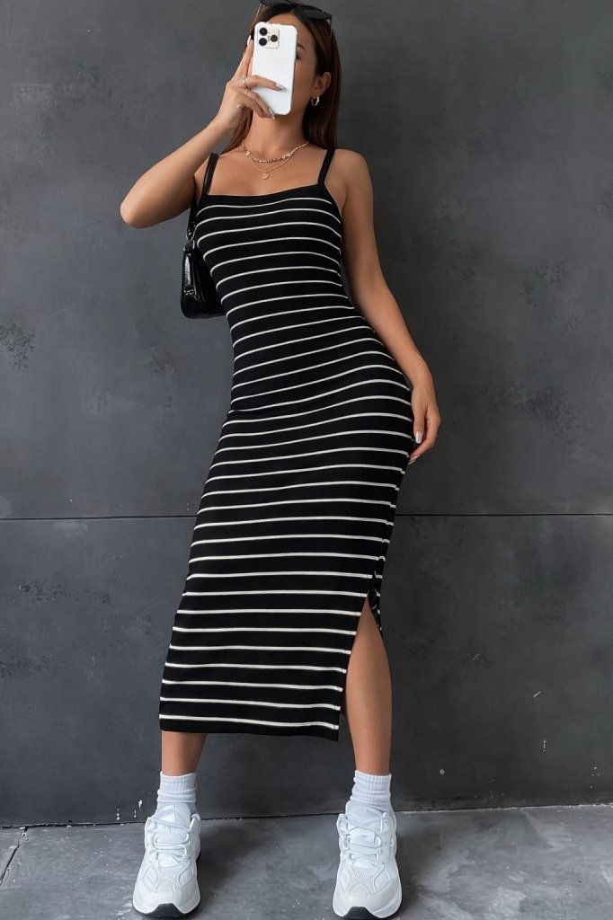 Women's Strappy Side Slit Long Ottoman Dress