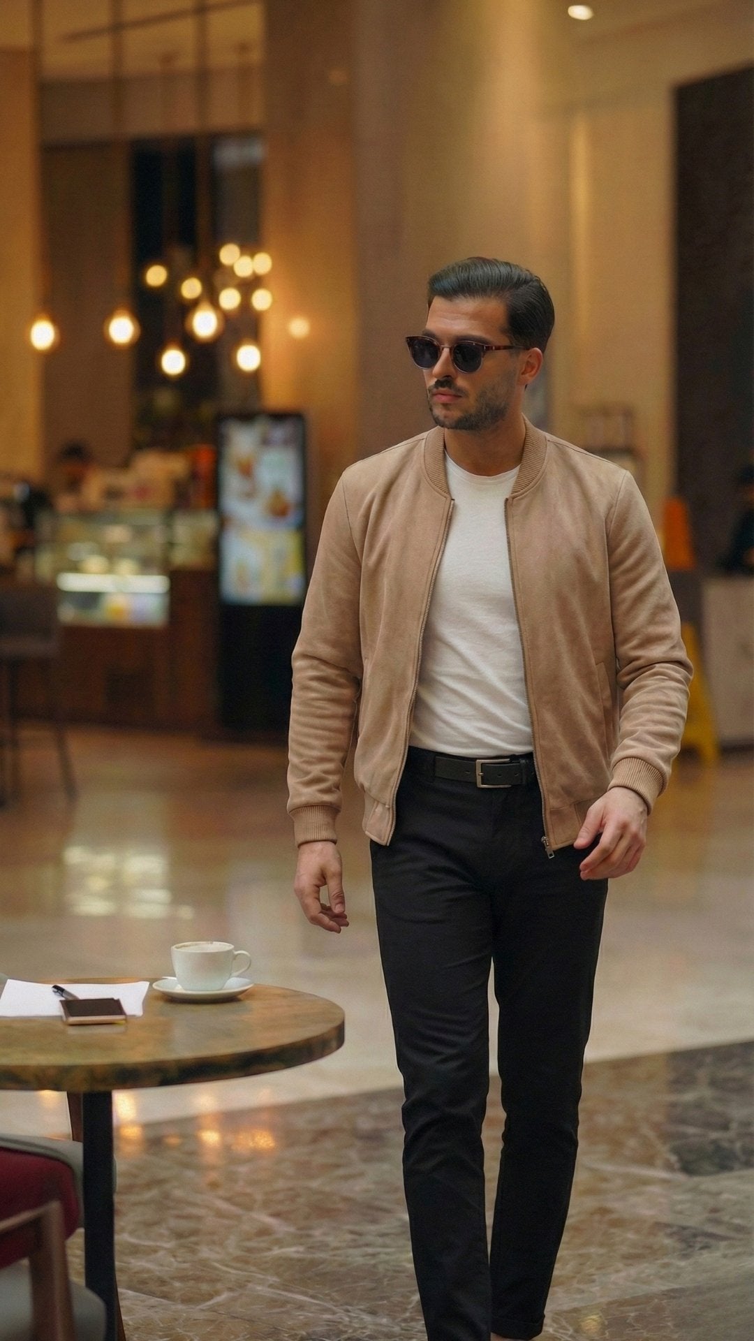 Men's Scuba Suede Fabric Bomber Cardigan