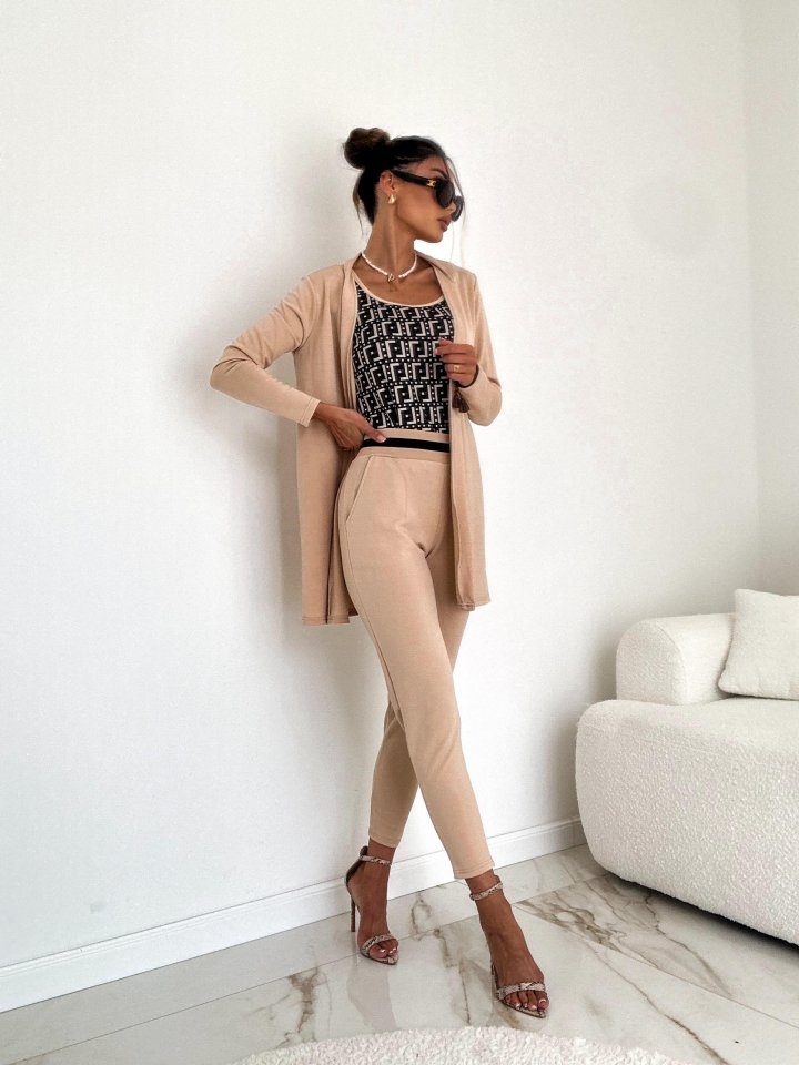 Women's Long Sleeve Crepe Three-Piece Set