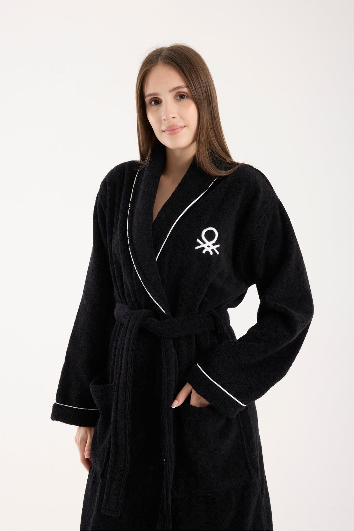 Be-0158-Bk %100 Pamuk Siyah Bornoz