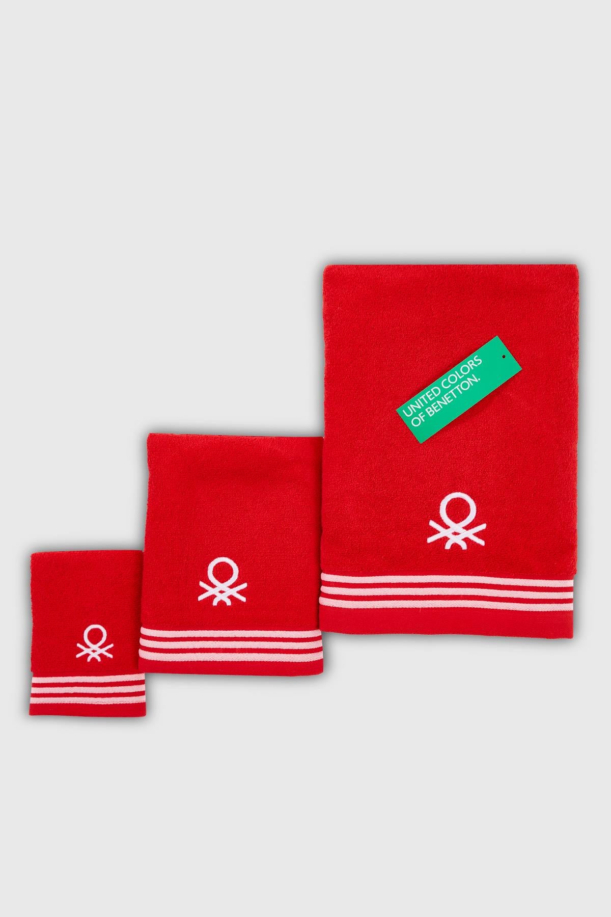 Be-0840St-Rd %100 Pamuk Kırmızı 3 Lü Set, 30X50 Cm, 50X90 Cm, 70X140 Cm Havlu Seti