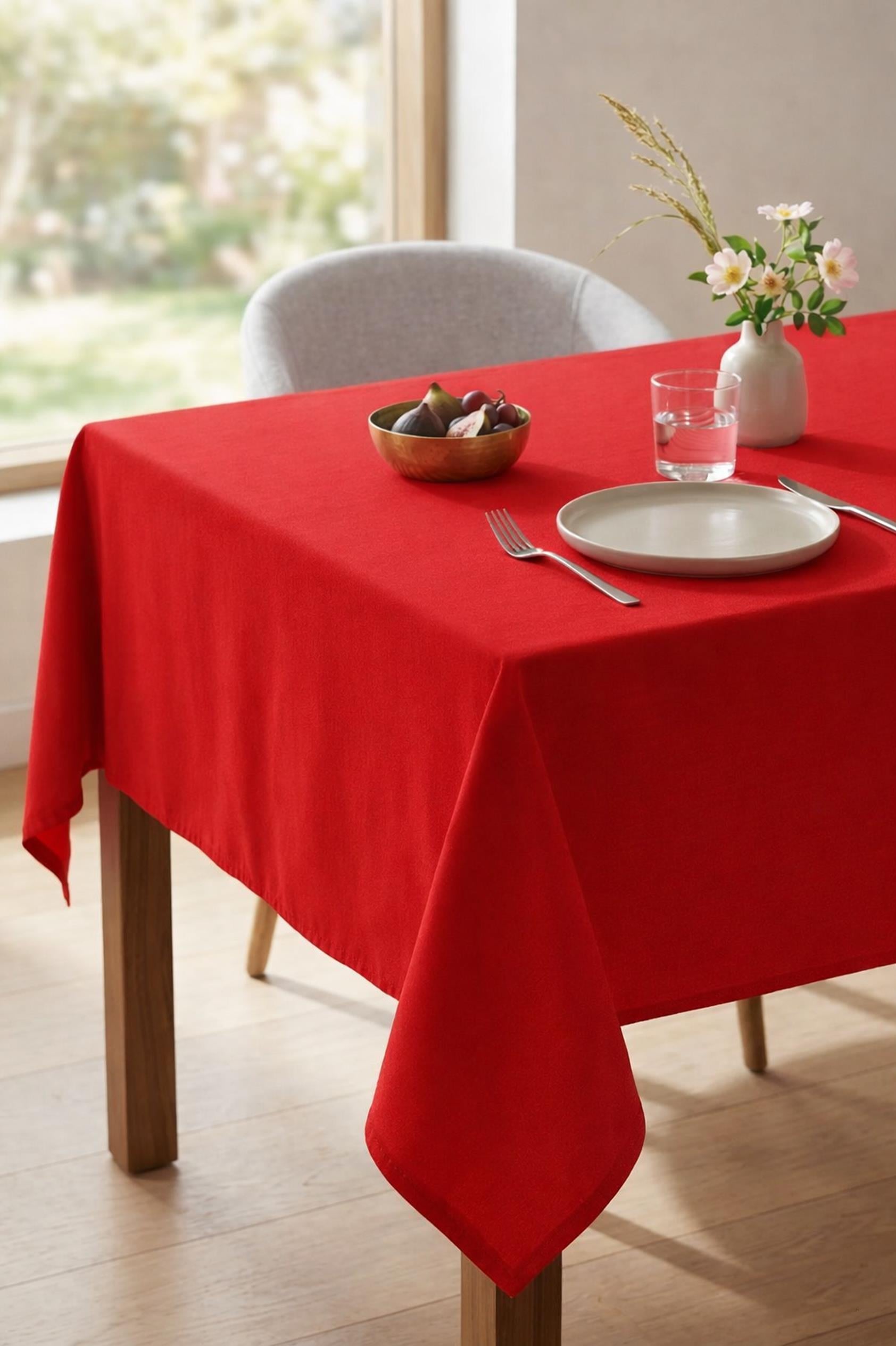 Be-28457-Rd %100 Pamuk Kırmızı Düz 150*200 Cm Masa Örtüsü