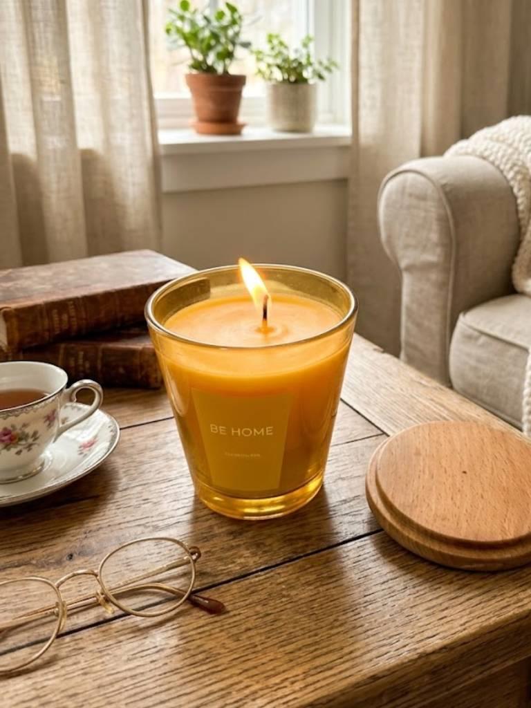 Be Home 160 Gr Ahşap Kapaklı Mum Sarı