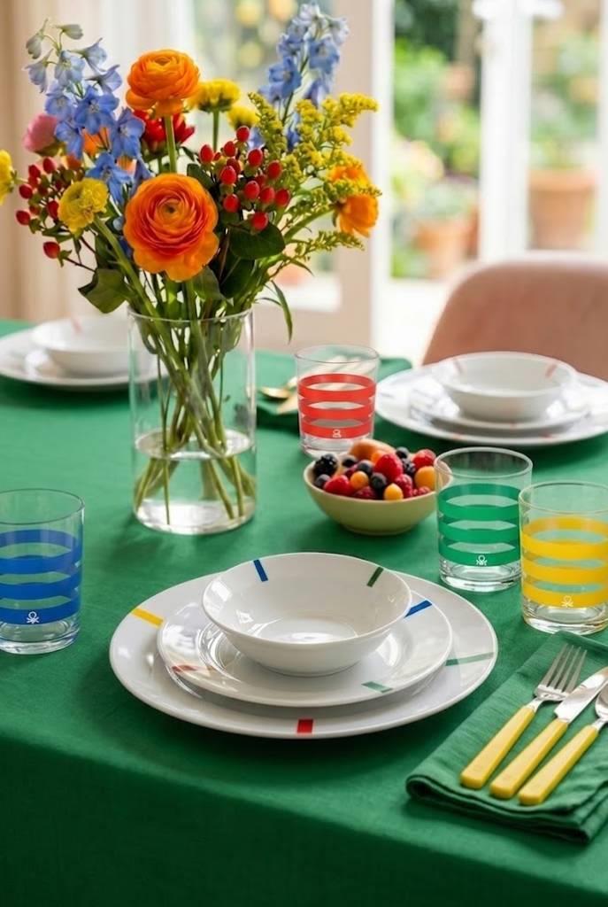 Be-Kct0017 Porselen Çok Renkli Çizgili 18 Parça Yemek Takımı