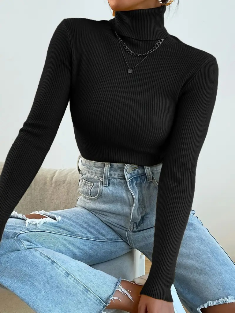 Women's Long Sleeve Turtleneck Ribbed Blouse