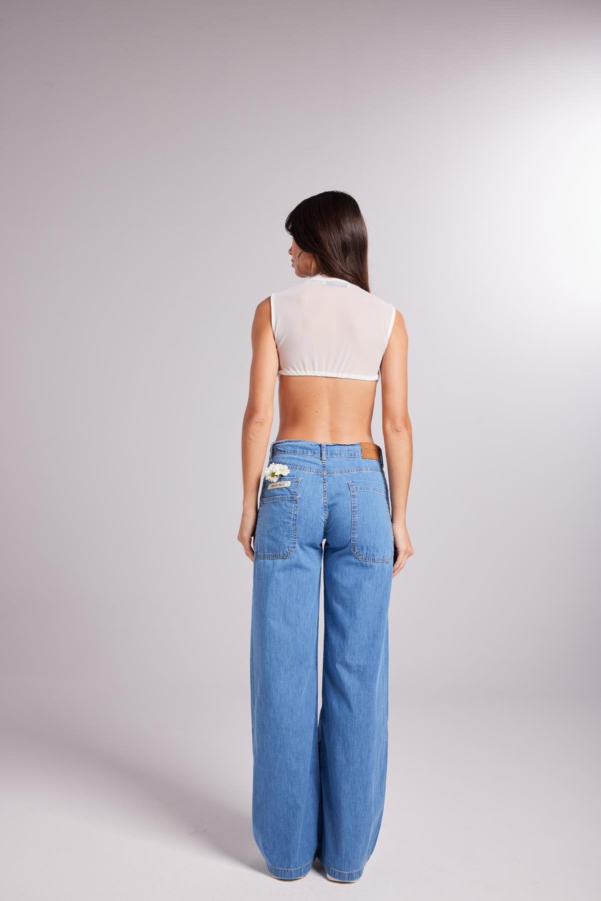 Beli Bağlamalı Orta Düşük Bel Yumuşak Dokulu Lose Jean Pantolon Mavi