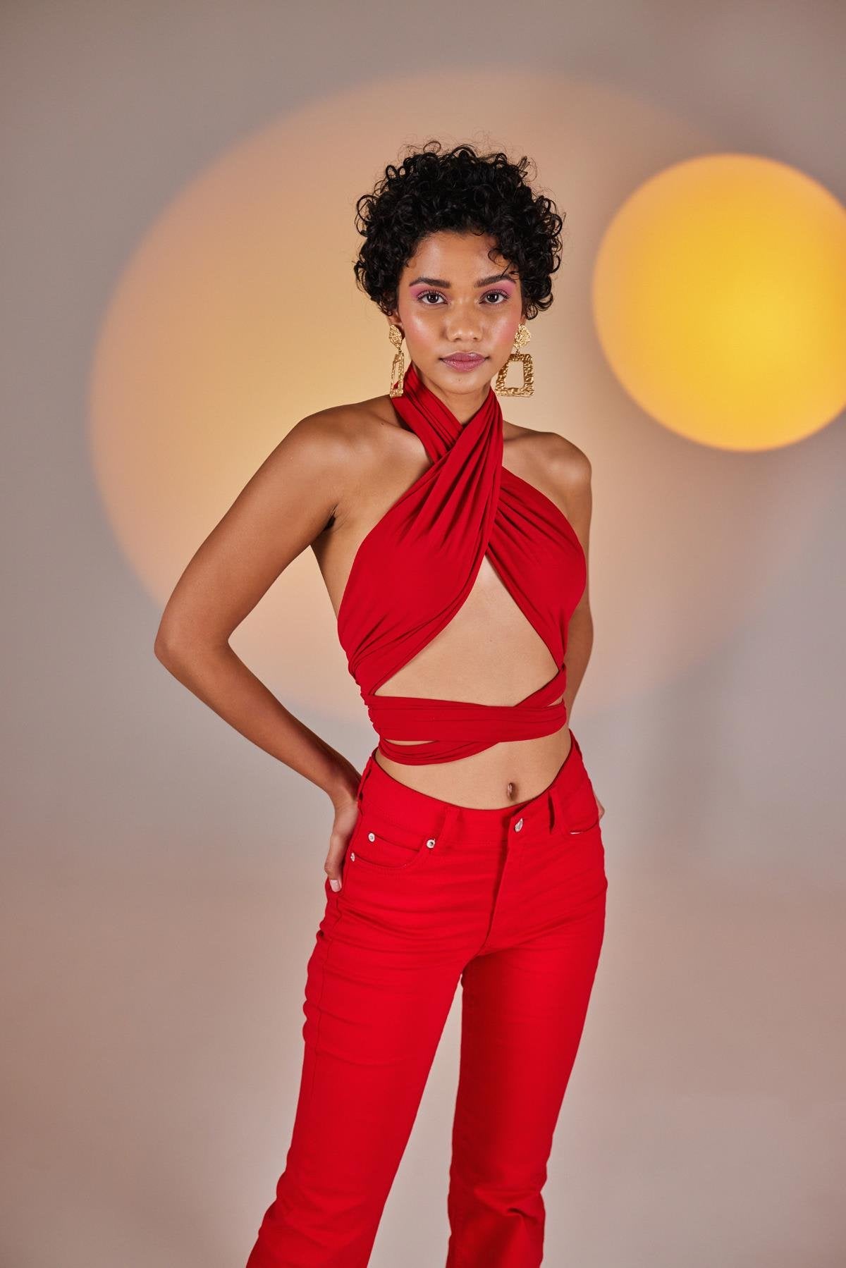 Crop Model Wrap Top Kırmızı